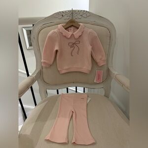 🦢 3~6 Mth Juicy Couture Soft Pink Bow Baby Outfit Set With Flared Pants NWT